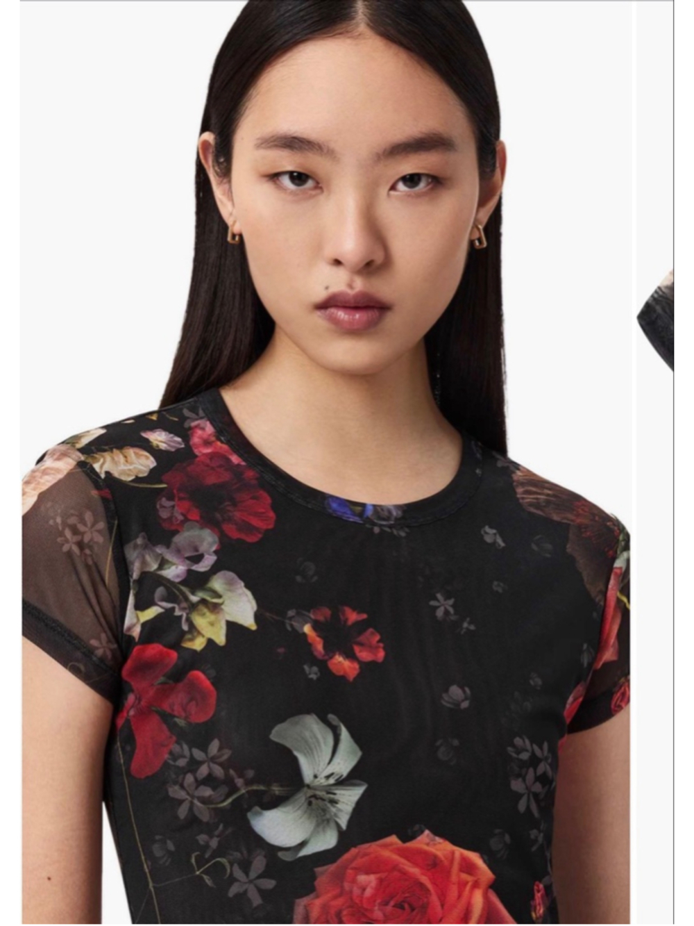 AllSaints Black Floral Short Sleeve Tee